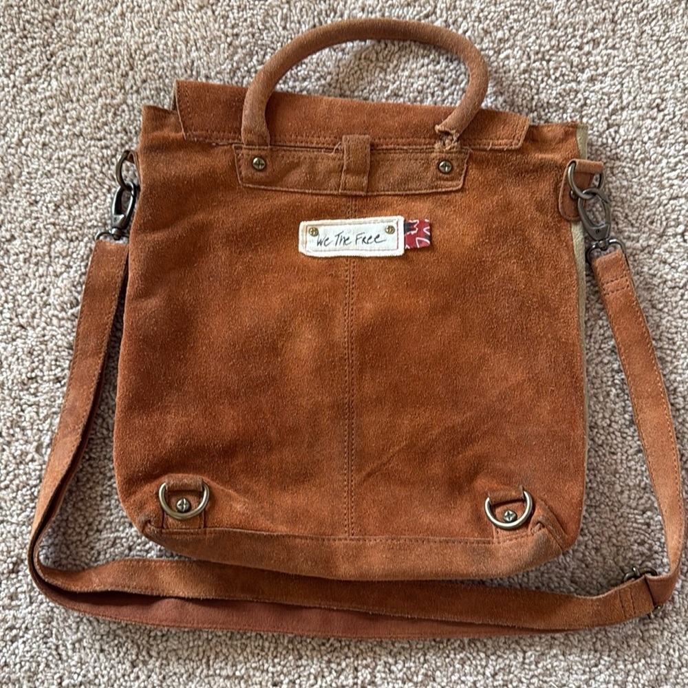 Free People Suede Patchwork Crossbody Backpack in Rust, Mustard & Sage - Picture 7 of 11